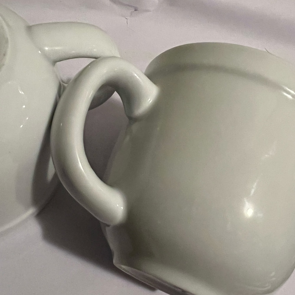 Set of 2 Pottery Barn Suppertime White Coffee Mugs Cups 3 1/2” Wide Rim Bistro - Picture 7 of 7